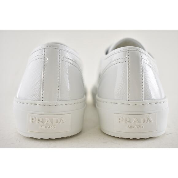 Prada Smash Naplak White Patent Logo Lace Up Flat Low Top Trainer Sneaker 40 - Picture 16 of 16